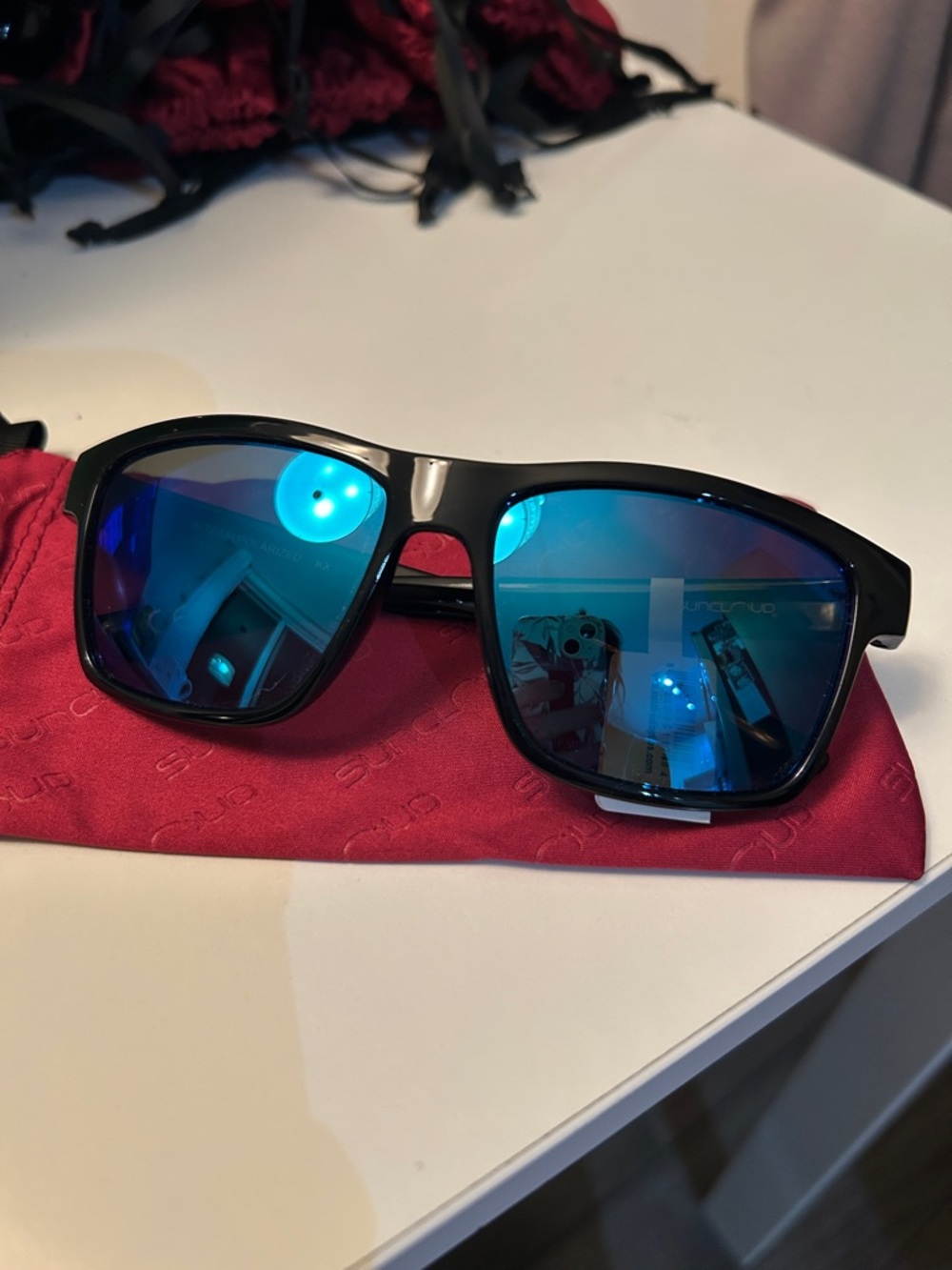 Suncloud-Black Frame Sunglasses with Blue Mirrored Lenses
